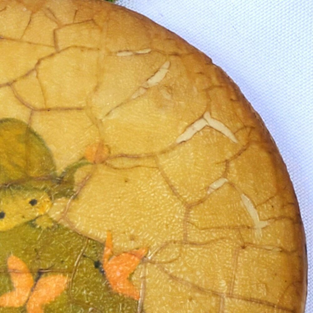 VTG MCM Wall Hanging Little Girl with Mushrooms Green Velvet Porcelain Crackle - Picture 11 of 12